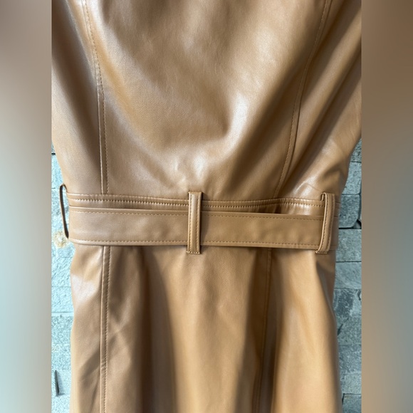 PAIGE Tan Camel Faux Leather Belted Button Down Short Sleeve Dress 2 - Picture 13 of 14